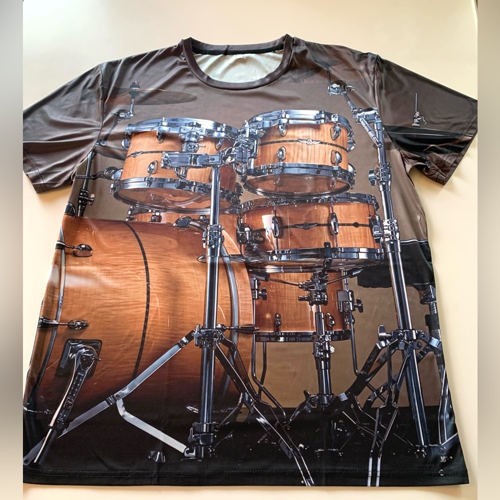 Festival Drummer TShirt Matching Pictures of Drums front & back Stretchy Fabric.